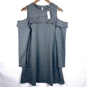 NEW Loft Women's Medium Gray Long Sleeve Knit Cold Shoulder Dress Classic Staple
